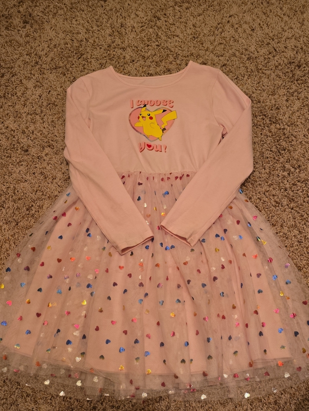 Pink Girls' Pikachu Heart Tulle Dress